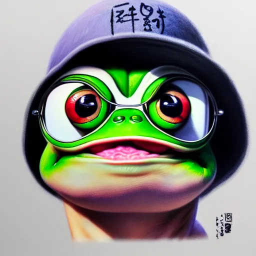 Prompt: pepe the frog, a full body portrait, single subject, detailed face, finely detailed features, closeup at the face, perfect art, stanley artgerm lau, takashi takeuchi, akihiko yoshida, trending on pixiv fanbox, wlop, rossdraws