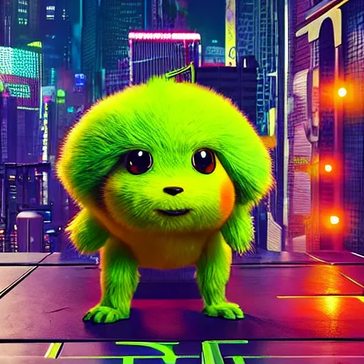 Image similar to high quality 3 d render cyberpunk very tennis ball monsters highly detailed, unreal engine cinematic smooth, in the style of detective pikachu, basil gogos, chalk, low angle, uhd 8 k, sharp focus, illustrated by basil gogos