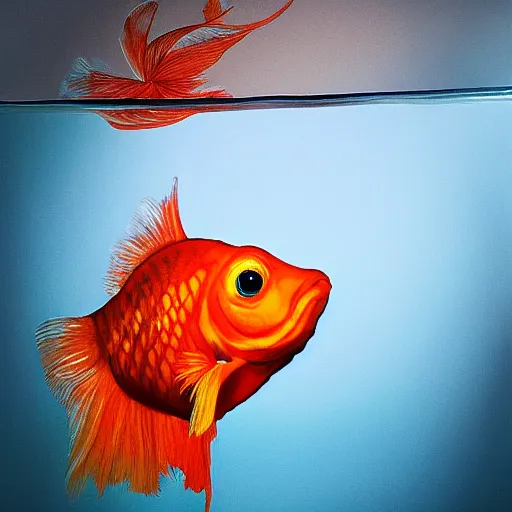 Prompt: realistic portrait photography of a goldfish wearing a bowler, high resolution, realistic, hdr, trending on artstation