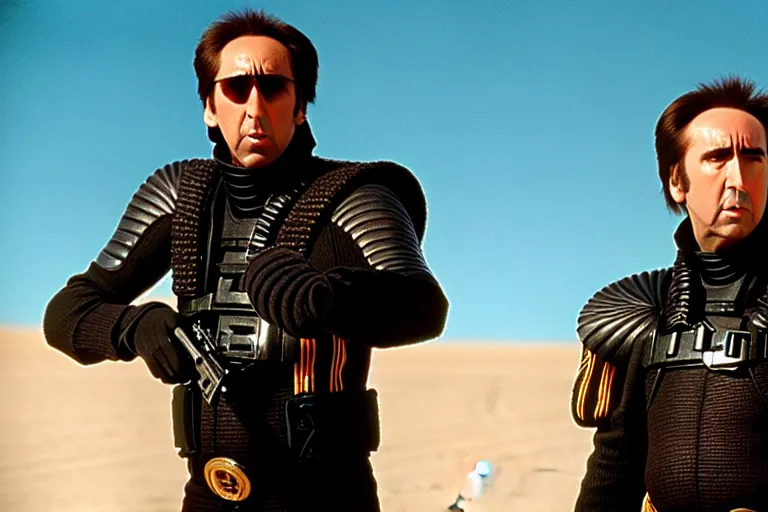 Image similar to Nicolas cage in dune high resolution still