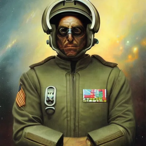 Image similar to id photo of a space officer in military outfit, art by tomasz alen kopera