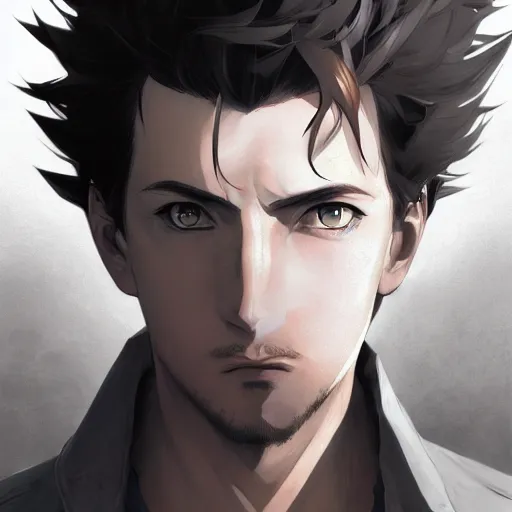 Image similar to steins gate anime, light stubble, digital art, photorealistoc, art by greg rutkowski, hyperdetailed, western comic style, comic, comic style, sharp lineart, professional lighting, deviantart, artstation, trevor henderson, rossdtaws, cinematic, dramatic