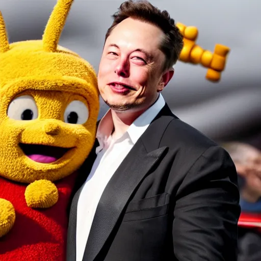 Image similar to elon musk with teletubbies, playing chess