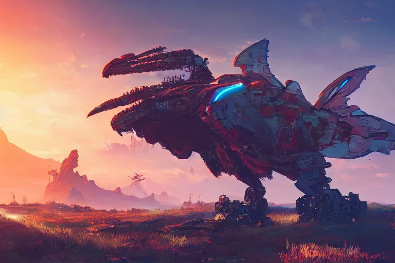 Image similar to stormbird machine mecanical creature robot of horizon forbidden west horizon zero dawn radiating a glowing aura global illumination ray tracing hdr fanart arstation by ian pesty and alena aenami artworks in 4 k