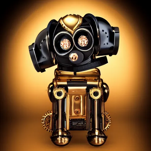 Image similar to steampunk robot dog gold black and rose, shiny golden, studio light, 4 k, highly detailed, black background, light on top