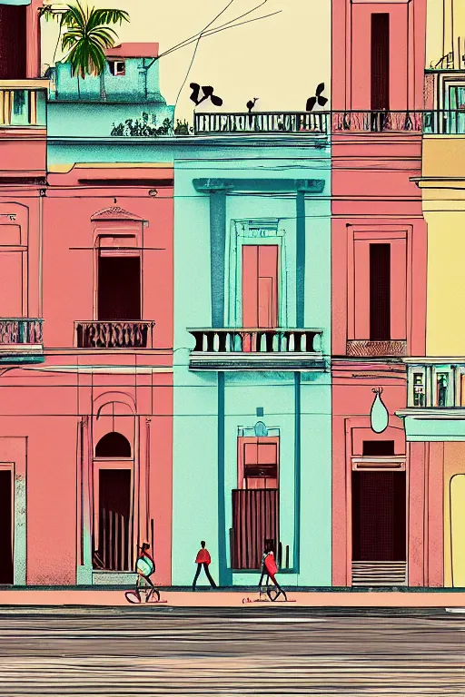 Image similar to cuba, illustration, in the style of katinka reinke