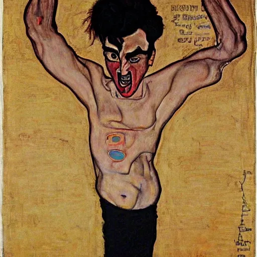 Image similar to morrissey yelling, by egon schiele