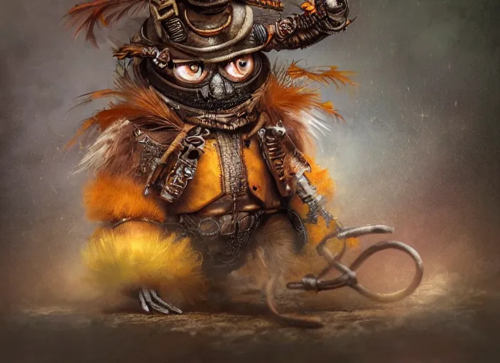 Image similar to ashigaru steampunk - inspired feathered mouse, colorful plumage, lacquered armor, cute but determined, hard focus, art station, by jessica rossier and brian froud, cinematic fantasy painting, orange grey white, in a woodland glade