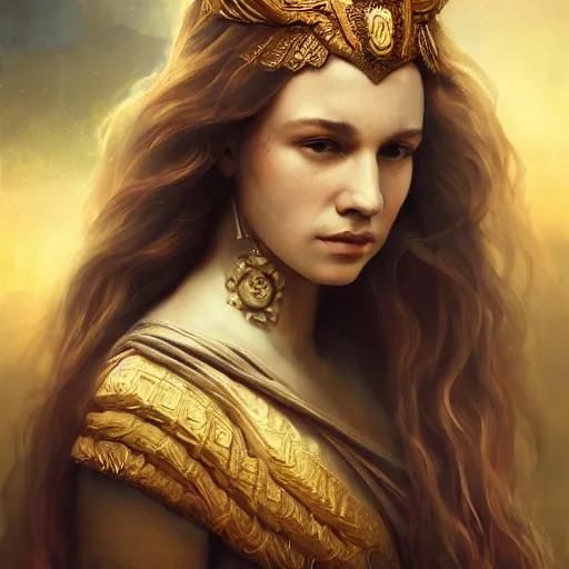 Image similar to majestic gracious regal goddess persephone portrait, ancient greece, atmospheric lighting, painted, intricate, volumetric lighting, beautiful, rich deep colours masterpiece, golden hour, sharp focus, ultra detailed, by leesha hannigan, ross tran, thierry doizon, kai carpenter, ignacio fernandez rios