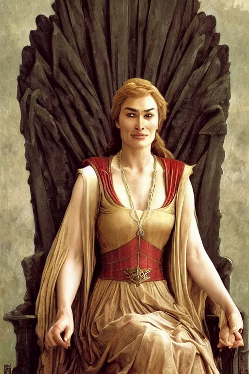 Prompt: cersei lannister sit on throne, bouguereau