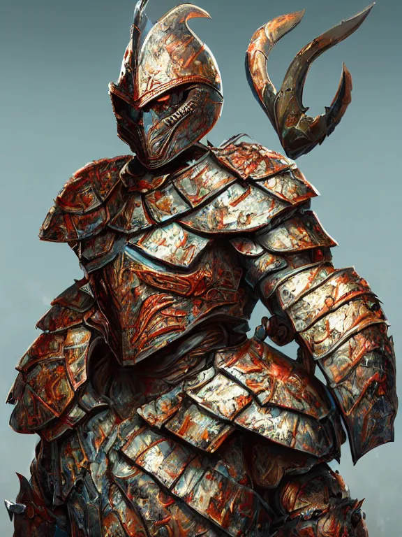 Prompt: full body frontview portrait of a warrior in crab armour, d & d character design, designed in blender, 8 k hd, octane render, intricate and highly detailed, coloured with lots of colour, pose, fantasy, sharp focus,
