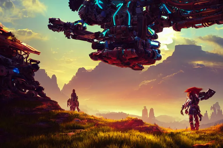 Image similar to rollerback machine mecanical creature robot of horizon forbidden west horizon zero dawn radiating a glowing aura global illumination ray tracing hdr fanart arstation by ian pesty and alena aenami artworks in 4 k