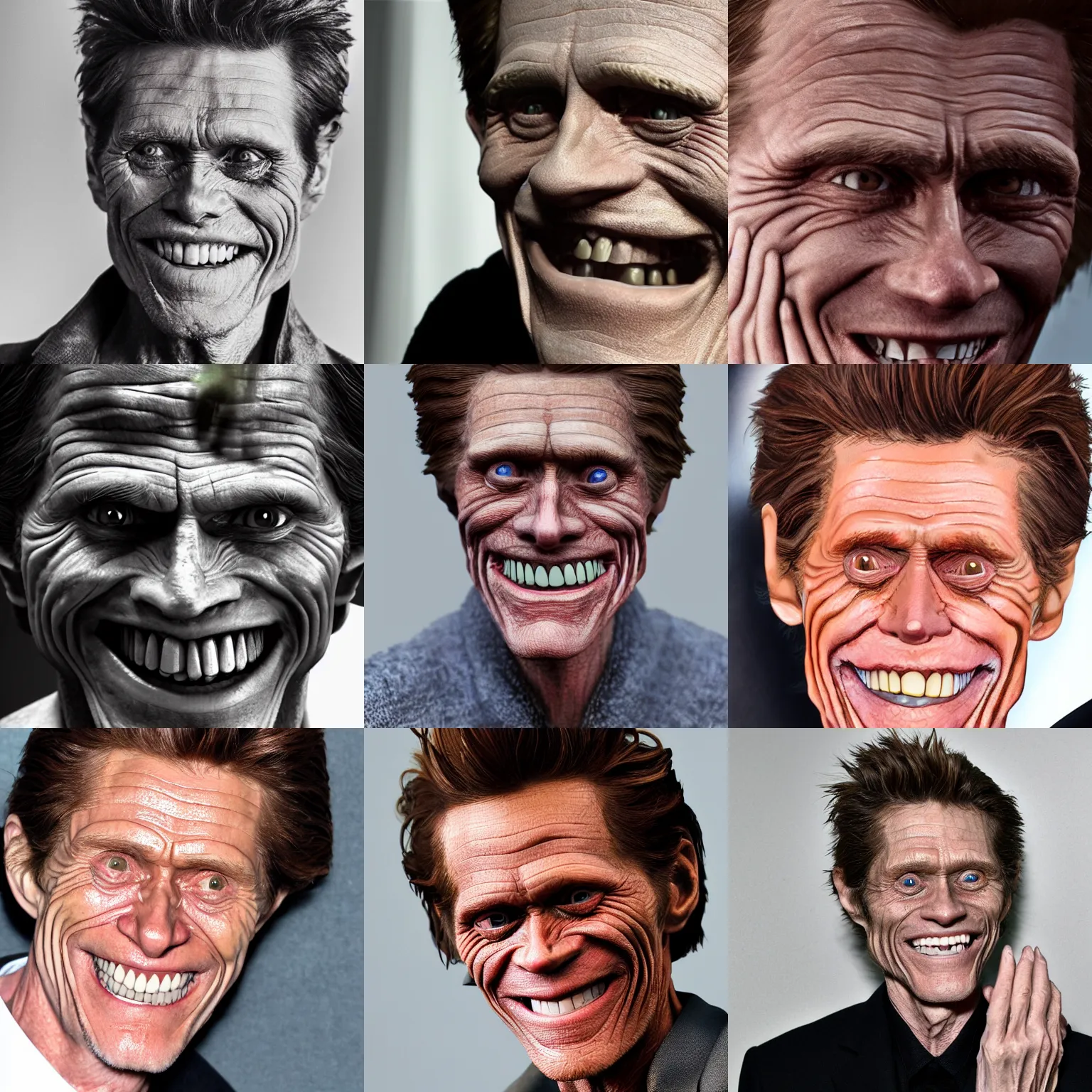 Prompt: 4 k realistic photo of willem dafoe smiling creepy, by sterling ruby