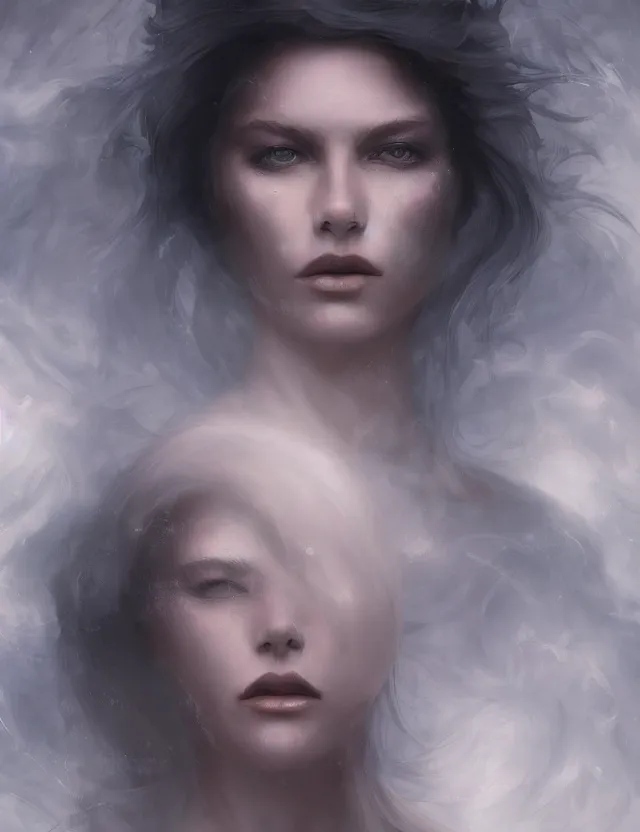 Prompt: A woman made of mist, dramatic atmosphere, masterpiece digital painting by Alex Grey, Greg Rutkowski, 4k wallpaper