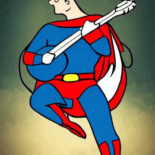 Prompt: a superhero playing a banjo