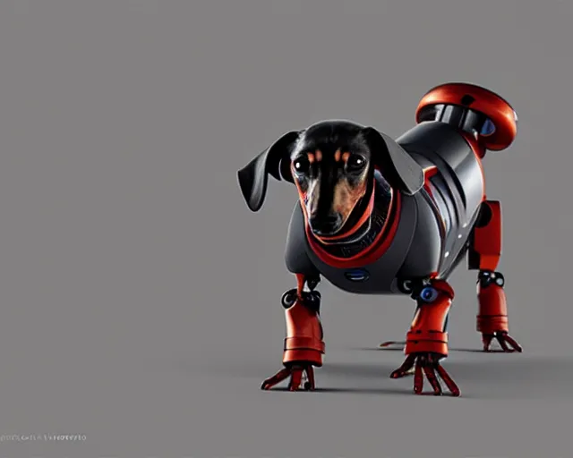 Image similar to dachshund robot, mechanical, machine, octane render, concept art, sharp focus, hyper - realistic, intricate, detailed, damien guimoneau, luka mivsek, ruan jia