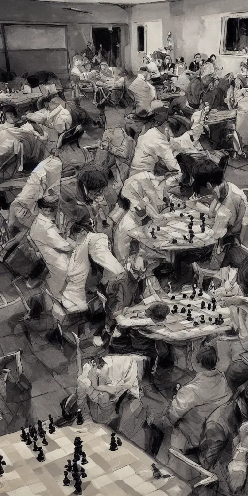 Prompt: oil painting scene from chess championship by kim jung gi