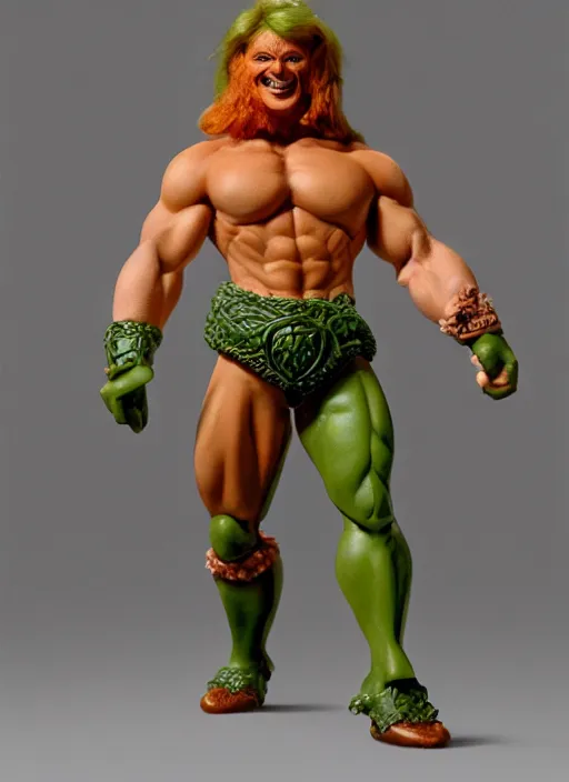 Prompt: flesh - toned heman anthropomorphic pea legume action figure, spherical green head, diffuse lighting, photographic fantasy, intricate detail, elegant, highly detailed, lifelike, photorealistic, artstation, art by john collier, frank frazetta, albert aublet, krenz cushart, artem demura and alphonse mucha