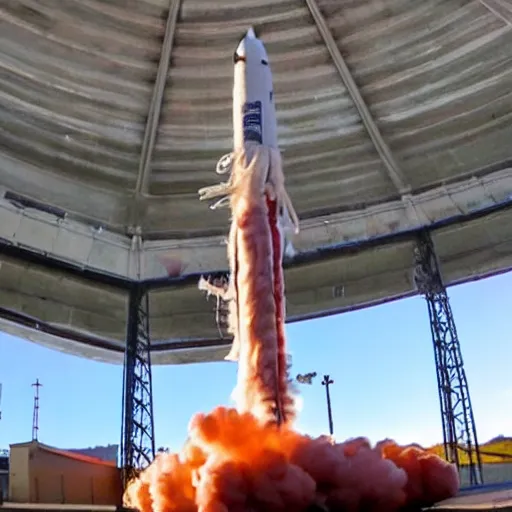 Prompt: launch of falcon 9 made out of meat