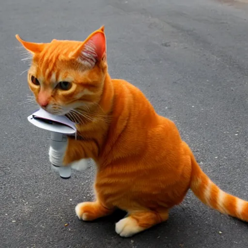 Image similar to orange tabby cat riding a unicycle