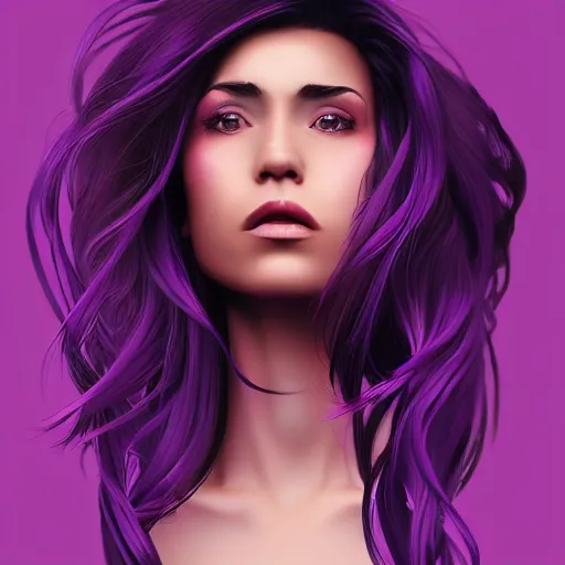 Prompt: a stunning upper body portrait of a beautiful woman with purple hair and pink highlights blowing in the wind by marvel comics, digital art, trending on artstation