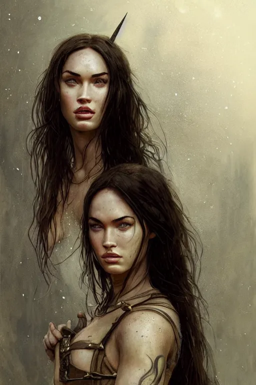 Prompt: young megan fox, legendary warrior, fighter, lord of the rings, tattoos, decorative ornaments, battle armor, carl spitzweg, ismail inceoglu, vdragan bibin, hans thoma, greg rutkowski, alexandros pyromallis, perfect face, detailed, sharply focused, centered, rule of thirds, photorealistic shading