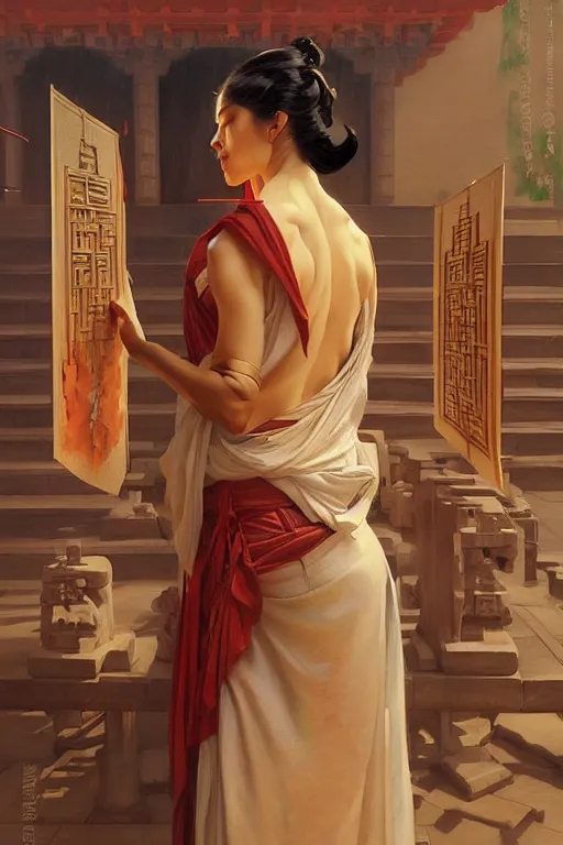 Image similar to temple, taoism, painting by greg rutkowski, j. c. leyendecker, artgerm