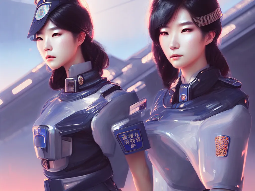 Prompt: portrait futuristic taiwan police uniform female, at future neon light rooftop, ssci - fi and fantasy, intricate and very very beautiful and elegant, highly detailed, digital painting, artstation, concept art, smooth and sharp focus, illustration, art by tan zi and ayanamikodon and alphonse mucha and wlop