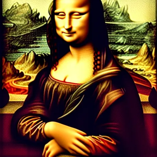 Image similar to the mona lisa with a cat for a face