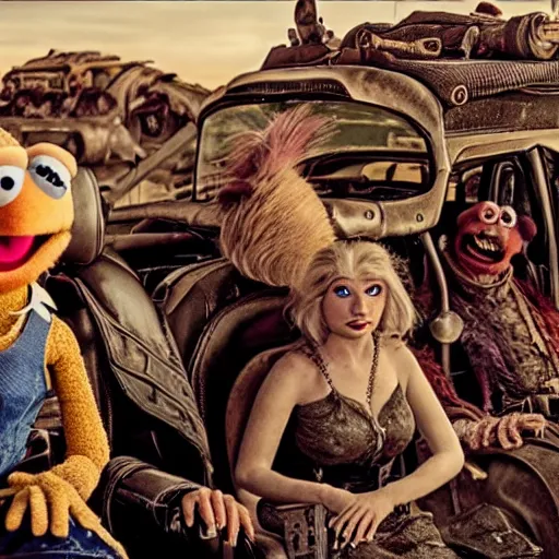 Prompt: Muppets in Mad Max, group photo by Annie Liebowitz