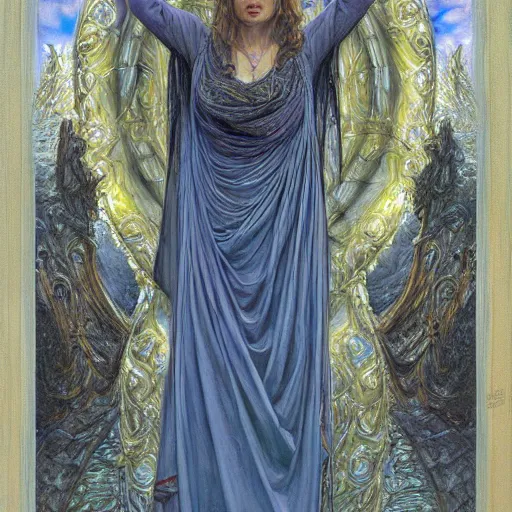 Image similar to the goddess of atheism, by donato giancola.