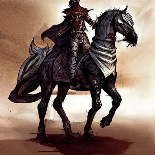 Prompt: a concept art for a new video game, by square enix, about a hero fighting for his nation, wearing a turban and also a black horse, his clothes are very desert style, and also symmetrical, perfect shape, and also very detailed, illustrations this is drawn by yoshitaka amano