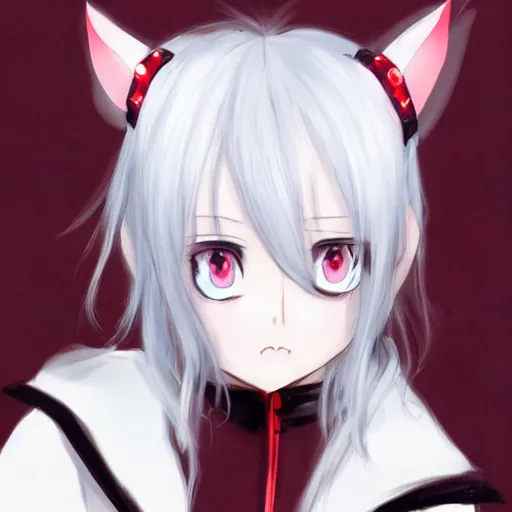 Image similar to white hair, red eyes, two little horns on the head, anime style, anime girl, sketch