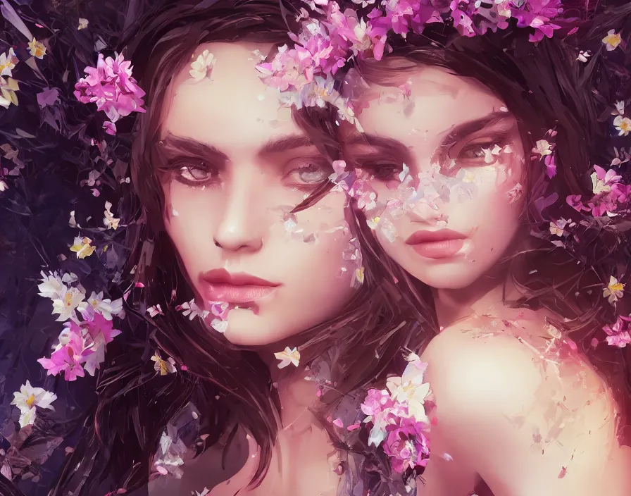 Image similar to vector girl with flowers, beautiful texture, beautiful graphics, fantasy artwork, very beautiful scenery, hd, hdr, ue 5, ue 6, unreal engine 5, cinematic 4 k wallpaper, 8 k, ultra detailed, by popular digital, details, beautiful image ever created, high resolution, artstation, award winning