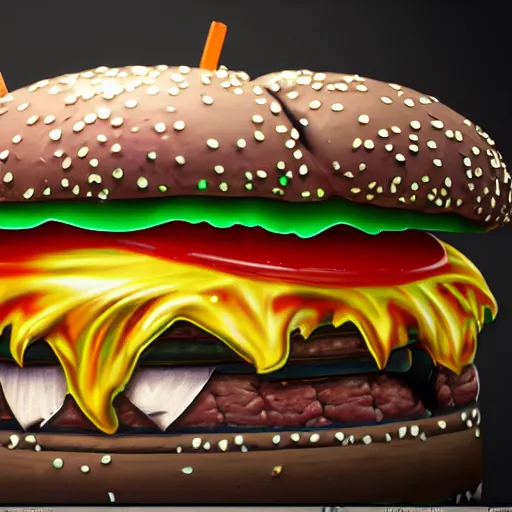 Prompt: spray paint graffiti hamburger, high details, cinematic, 8k resolution, beautiful detailed, insanely intricate details, artstation trending, octane render, unreal engine,