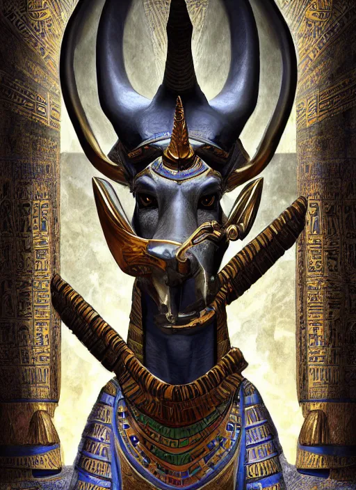 Image similar to digital _ painting _ of _ anubis egyptian god _ by _ filipe _ pagliuso _ and _ justin _ gerard _ symmetric _ fantasy _ highly _ detailed _ realistic _ intricate _ port