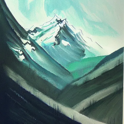 Prompt: montagne by chang dai chien painting style