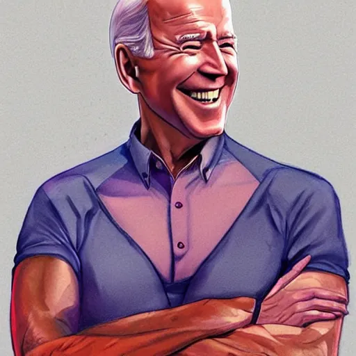 Image similar to Joe Biden wearing a virgin killer, sharp smile, dream fuel, optimistic colors, by artgerm