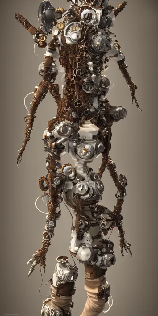 Prompt: 3d game character steampunk vertical tubeworm, striations, articulated joints, white background, intricate, 8k, octane render, unreal render, trending on artstation