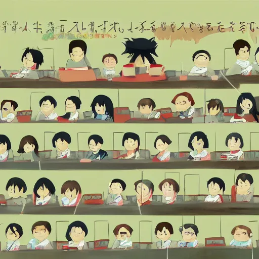 japanese students in class, ghibli style, wallpaper