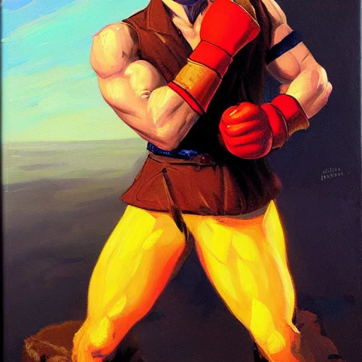 Image similar to an oil painting of Vega from street fighter wearing his mask in the style of Frederic Remington