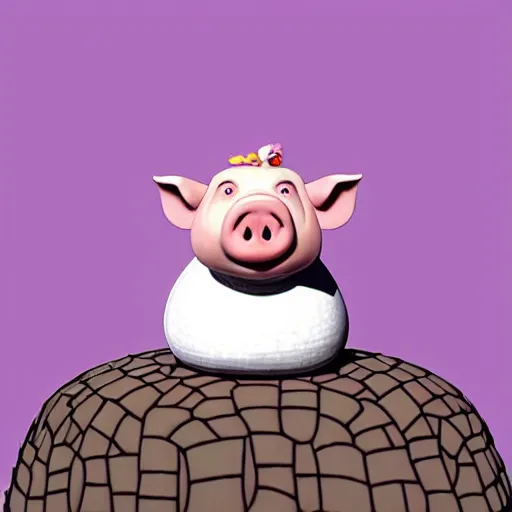 Image similar to “ pixar style pig meditating on top of a giant mushroom cap. ”