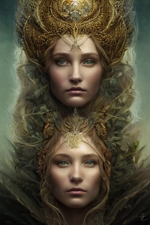 Image similar to majestic and regal portrait of a beautiful young female earth goddess!!, intricate, epic, elegant, menacing, fantasy, highly detailed, digital painting, hard focus, beautiful volumetric lighting, epic light, ultra detailed, souls, smoke, by leesha hannigan, ross tran, thierry doizon, kai carpenter, ignacio fernandez rios