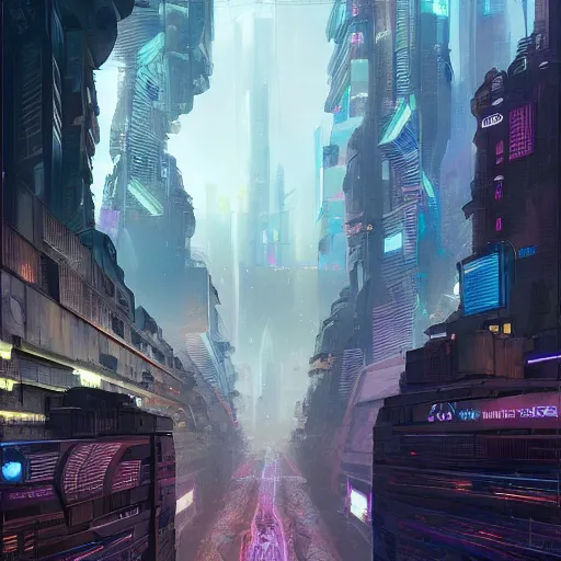 Image similar to a cyberpunk city in utopian future, by alex grey and greg rutkowski, trending on artstation, concept art