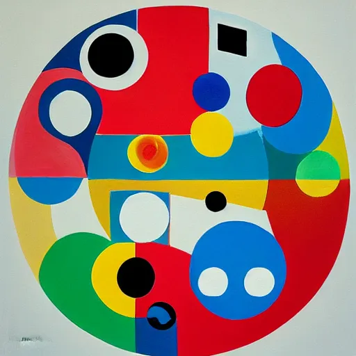 Prompt: suprematism painting of different shapes, rectangle, circles, happy face, highly detailed, by kasimir malewitsch.