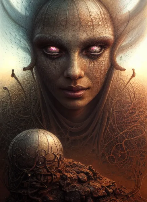 Image similar to closeup portrait shot of a meditation in a hellscape in a scenic dystopian environment, intricate, elegant, highly detailed, centered, digital painting, artstation, concept art, smooth, sharp focus, illustration, artgerm, tomasz alen kopera, peter mohrbacher, donato giancola, joseph christian leyendecker, wlop, boris vallejo