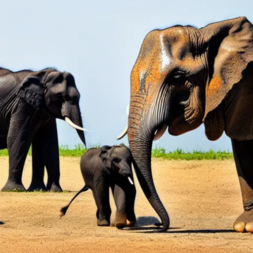 Prompt: an american, an african and an asian elephants