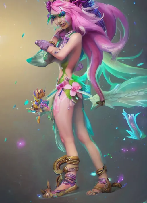 Image similar to fairy neeko, from league of legends, au naturel, hyper detailed, dragon tailed, digital art, trending in artstation, cinematic lighting, studio quality, smooth render, unreal engine 5 rendered, octane rendered, art style by klimt and nixeu and ian sprigger and wlop and krenz cushart