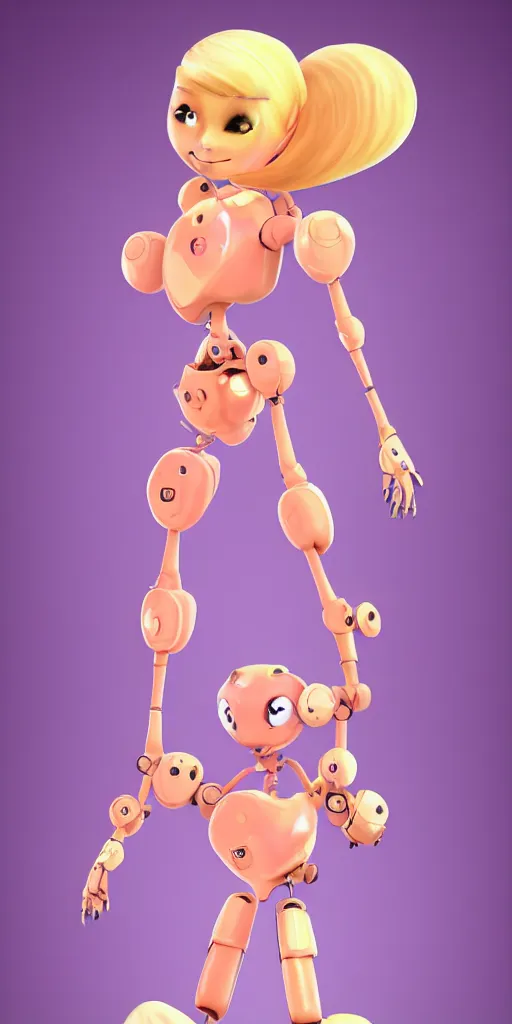 Prompt: very beautiful peach cartoon character robots need love