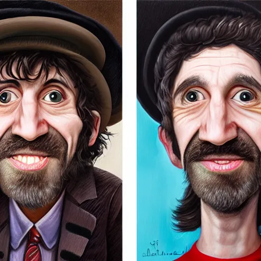 Image similar to Caricature portraits done of Gruff Rhys, realistic, hyperrealistic, very realistic, highly detailed, very detailed, extremely detailed, detailed, oil painting, digital art, trending on artstation